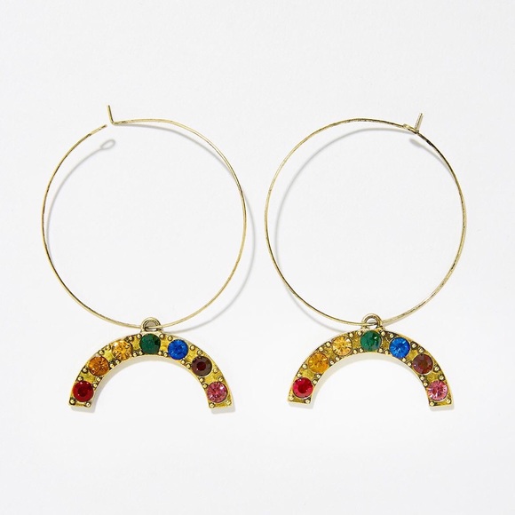 Dolls Kill Rainbow Rhinestone Dangle Hoop Earrings - Picture 2 of 3